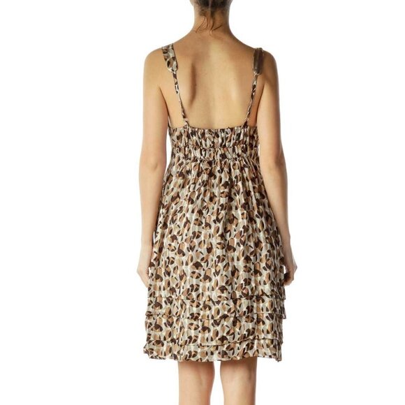 BCBG MaxAzria Brown Printed Silk V-Neck Day Dress - Picture 2 of 3